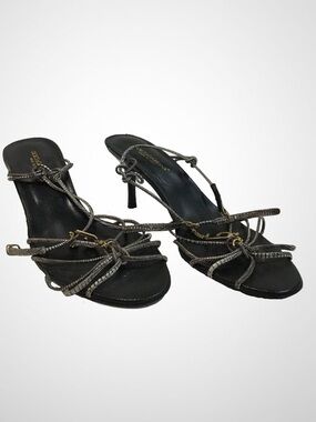 Dolce & Gabbana Black Heeled Strappy Sandals with Silver Accents
